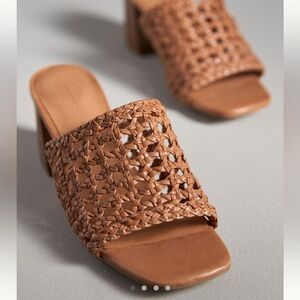 Anthropologie Brown Woven Block Heel Mules